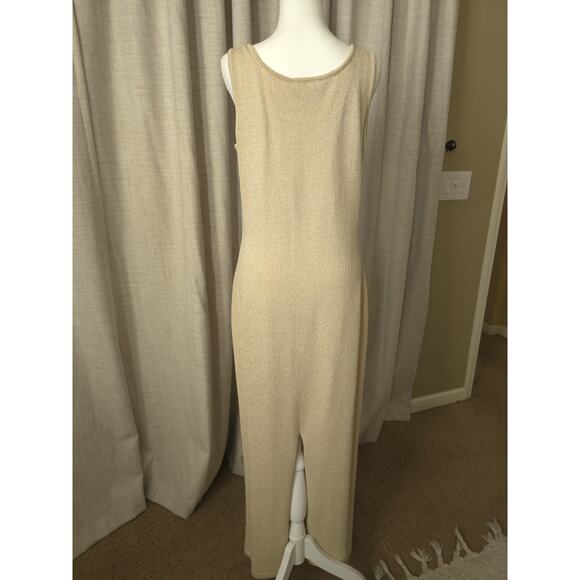 EL-Ana dress suit gold maxi knit metallic Sz L Virgin Wool & Rayon back split - Picture 4 of 11